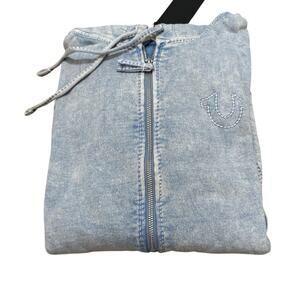 True Religion ACID WASH BIG T ZIP HOODIE Pacific Coast Size Large New